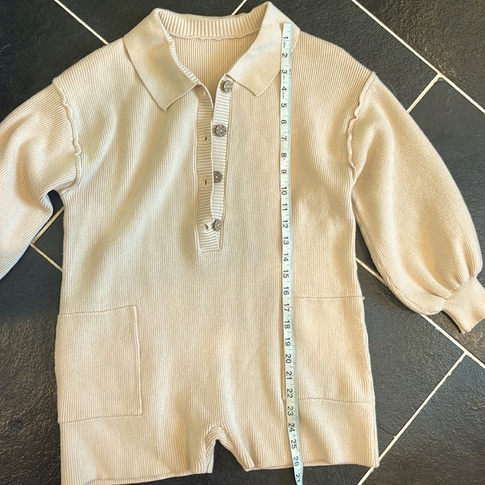 Solid Tan Colored Ribbed Button Up Pocket Detail … - image 3